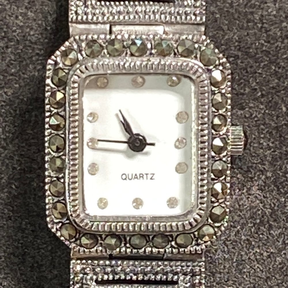 Sterling Silver Bracelet Watch w/ Marcasites Quartz Movement Mother's Day Gift!